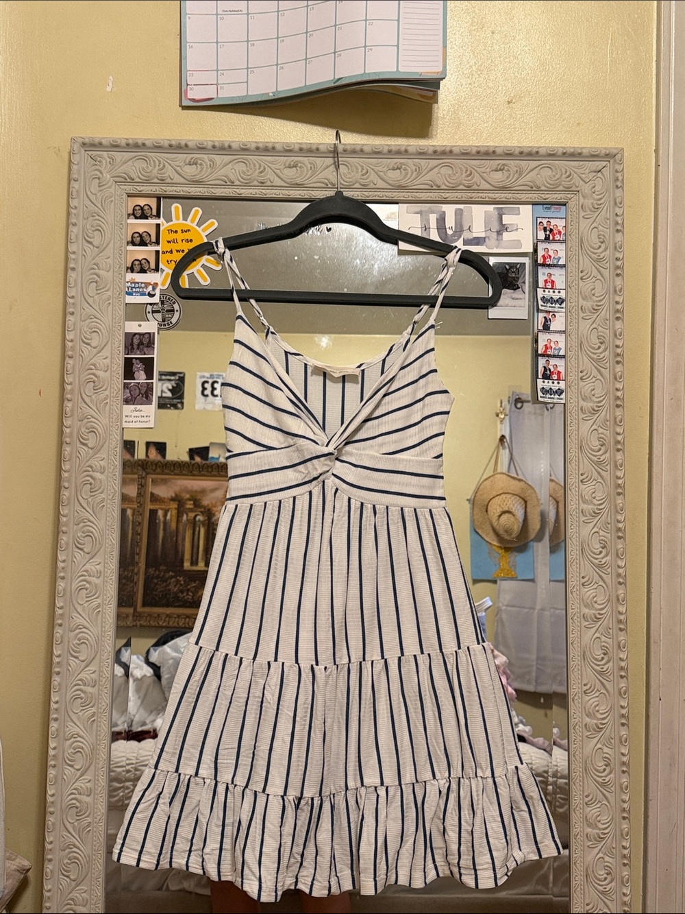 Ocean Drive White and Navy Striped Knot-Front Mini Dress